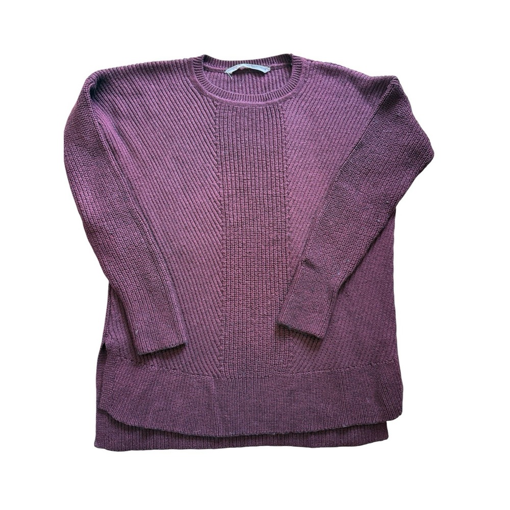 Athleta Cable Knit Merino Wool Blend Tunic Sweater Sz M Burgundy Chunky Knit